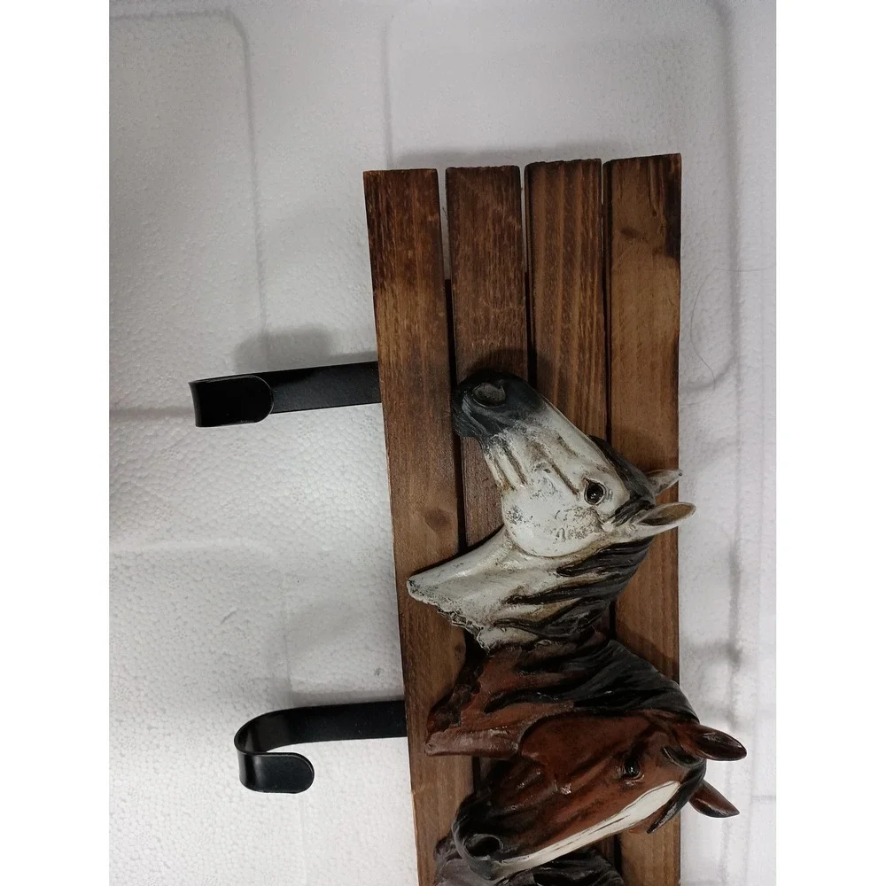 VTG Horse Head Wood Wall Hanging Rack 3 Hook Brown Western Cowboy Hat Coat Rack